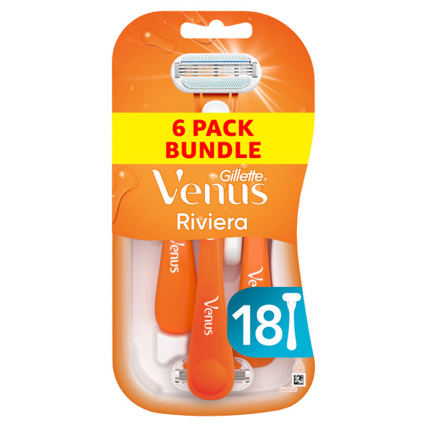 Gillette Venus Women's Razors, 3 Disposable Razors for Women, Venus Riviera, Pack of 18