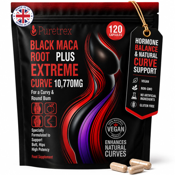 Puretrex Black Maca Root Plus Extreme Curve 10, 770mg Capsules, 120 Count