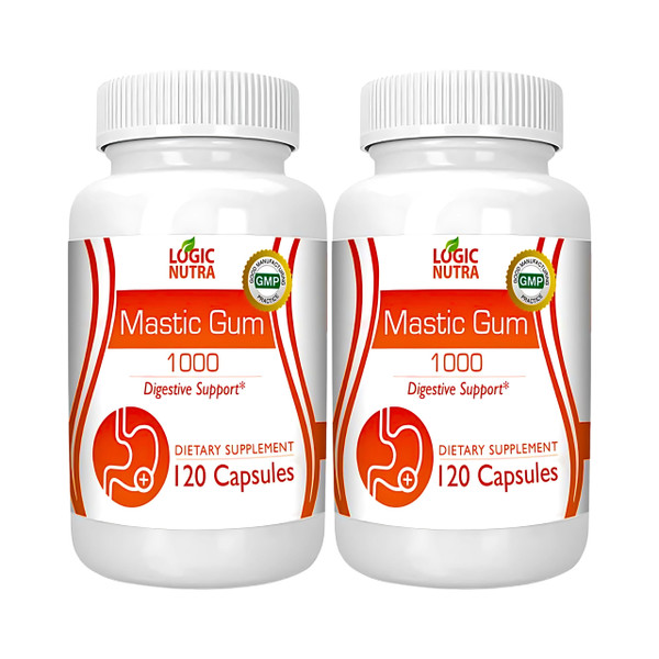 Logic Nutra Mastic Gum Capsules - Natural Gastrointestinal Support Supplement, 1000mg Per Serving - 120 Capsules (2 Bottles)