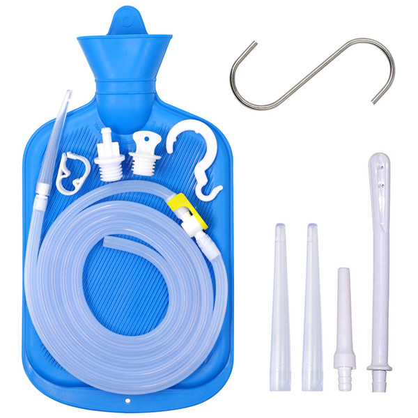 Enema Bag 2L Home Enema Kit with 6.5ft Long Silicone Hose, 5 Enema Tips, Controlable Water Flow Valve, 2 Quart Capacity Hot-Water Bottle for Colon Cleansing Enemas