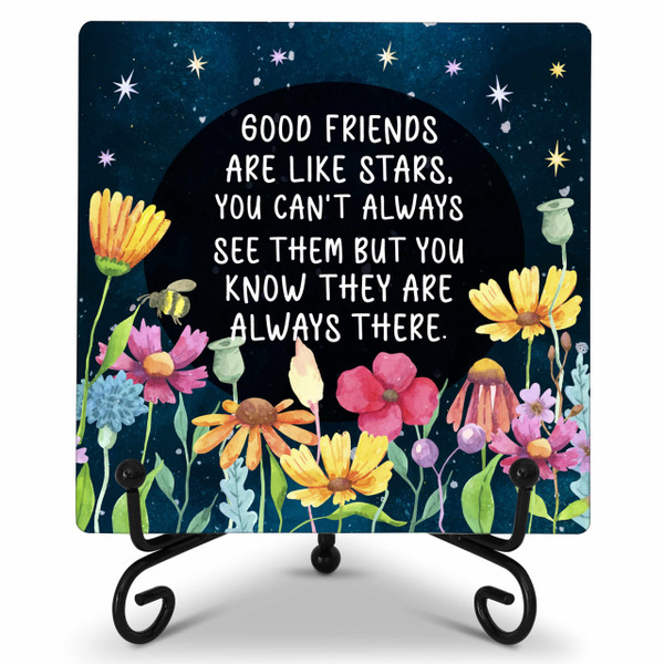 Friend Decor Desk Sign, Good Friends Are Like Stars Wood Sign, Gifts for Good Friends, Rustic Friendship Plaque Sign With Iron Stand, Farmhouse Home Office Decorations -69