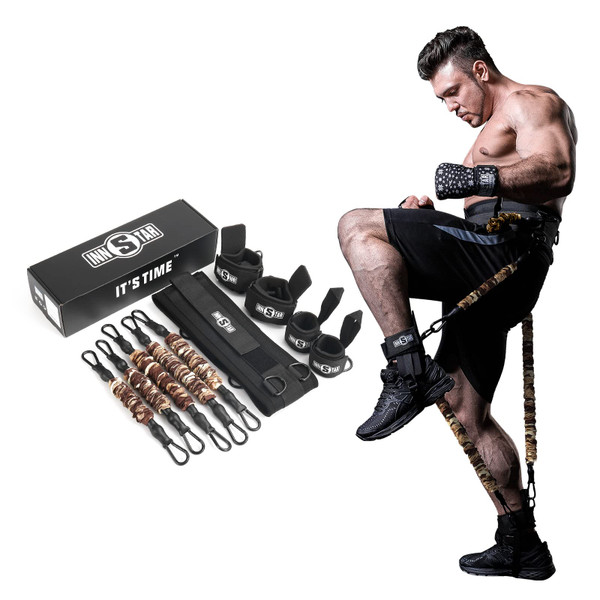 MMA Boxing Training Natural Latex Resistance Band Set Bodybuilding Training Equipment for Men&Women (300LB Camo Sand-Yellow)