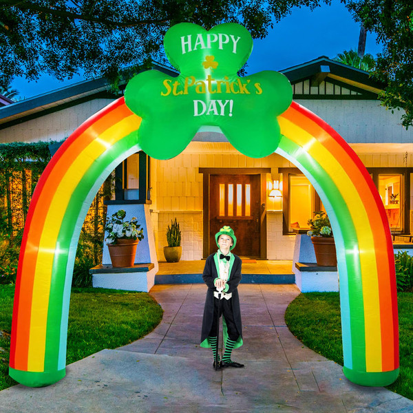 UniqSeason 9Ft H St. Patricks Day Inflatables Arch Decorations Shamrock Rainbow Archway Built-in 5 LED Lights for St. Patrick's Blow Up Outdoor Garden Lawn Yard Inflatable Decoration
