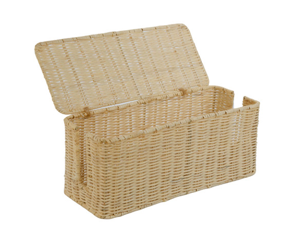 PEMAR Natural Rattan Wicker Cable Management Box, Cable Organizer, 2 Open Slots, Under Desk Cord Organizer, Cover & Hide Power Strips for TV Desk, Computer, Router, USB Hub (Bright Natural Color)