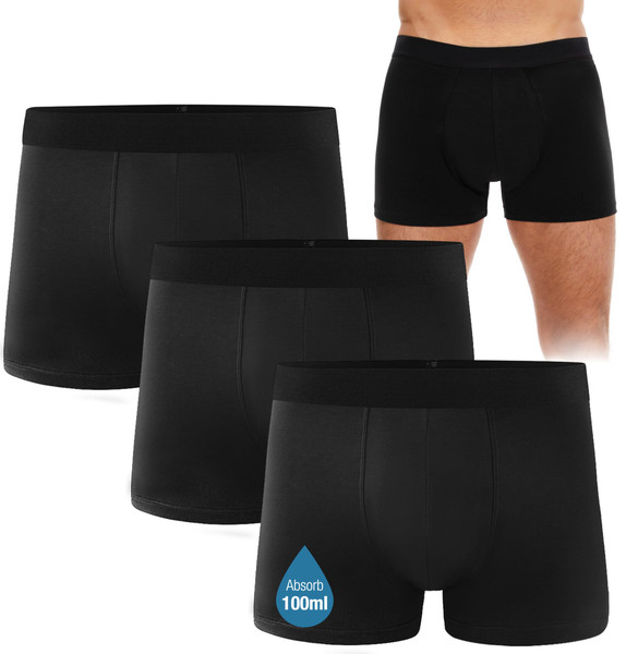 FORVEVO Men's Incontinence Underwear, Black Boxer Brief with Protective Pads, Washable Reusable LeakProof Heavy Absorbency (Black, Large) FORVEVO Men's Incontinence Underwear, Black Boxer Brief with Protective Pads, Washable Reusable LeakProof Heavy Absorbency (Black, Large)
