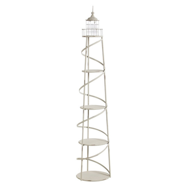 Cape Craftsmen 5 Tier Metal White Distressed Lighthouse Metal Display Unit with Glass Cylinder for Candle