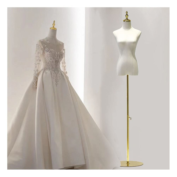 Female Mannequin Torso, Display Dress Form Mannequins, Size: S/2~4 55~75in Adjustable Height Wedding Dress Manikin Body, Stability Gold Metal Stand Table Maniquine for Clothing Jewelry Display