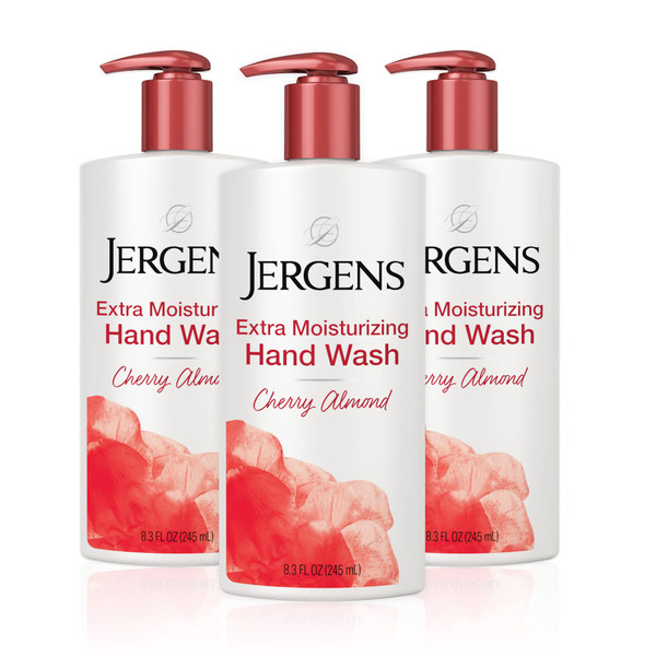 Jergens Extra Moisturizing Hand Soap, Liquid Soap Refill with Jergens Cherry Almond Scent, Hand Wash For Dry Hands, 8.3oz, Pack of 3 Jergens Extra Moisturizing Hand Soap, Liquid Soap Refill with Jergens Cherry Almond Scent, Hand Wash For Dry Hands, 8.3oz, Pack of 3