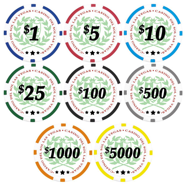DA VINCI 50 Green Casino Del Sol 11.5 Gram Poker Chips with 25 Dollar Denomination DA VINCI 50 Green Casino Del Sol 11.5 Gram Poker Chips with 25 Dollar Denomination