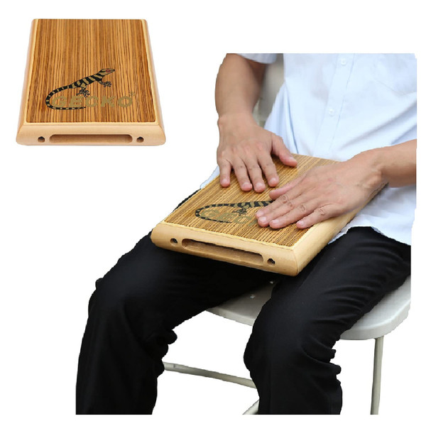 GECKO Travel Cajon, Zebra Wood Percussion Instrument with Internal Guitar Strings, Compact Size, Portable