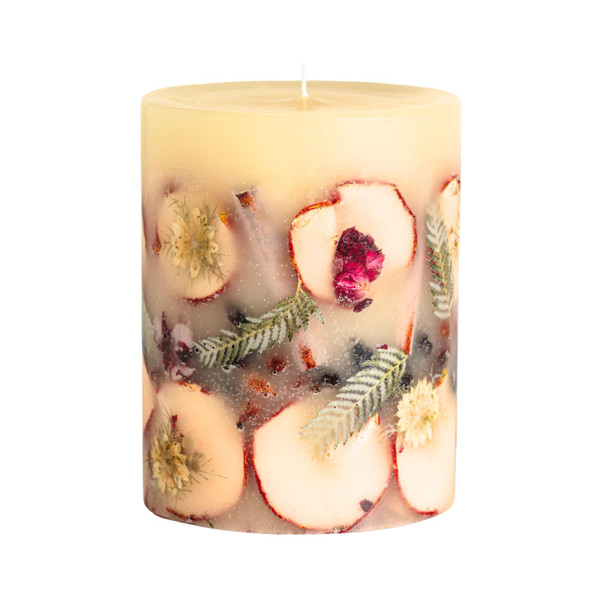 Rosy Rings Medium Round Botanical Candle - Spicy Apple 6.5" Burn Time 200 Hours Notes of Cardamom, Cinnamon, Clove, Long Lasting Candles, Aromatherapy Luxurious Fragrance Elegant Home Decor Gifts