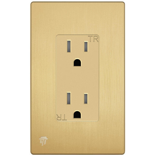 ENERLITES Elite Series Decorator Receptacle Outlet Child Safe Tamper-Resistant, Gloss Finish, Self-Grounding, Residential Grade, 15A 125V, 61501-TR-GDWBP, Brushed Gold