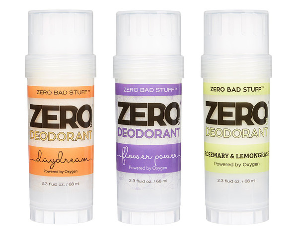 ZERO Deodorant – Oxygen Powered De-Stinkerizer – Long Lasting, All Natural, Baking Soda Free, Aluminum Free, Safe for Sensitive Skin, Safe for Kids, Shea Butter Solid (Most-Popular 3-Pack)