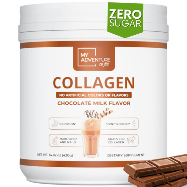 My Adventure to Fit Hydrolyzed Collagen Powder for Women - Grass Fed for Muscle Growth & Chocolate Collagen Protein Powder - Keto Collagen Powder for Joints & Gut Health - Chocolate Milk 420g