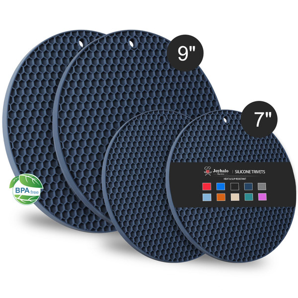 Joyhalo Trivets for Hot Dishes - Hot Pads for Kitchen, Silicone Pot Holders for Hot Pots and Pans, Silicone Mats for Kitchen Countertops, Table, Flexible Easy to Wash and Dry, Navy