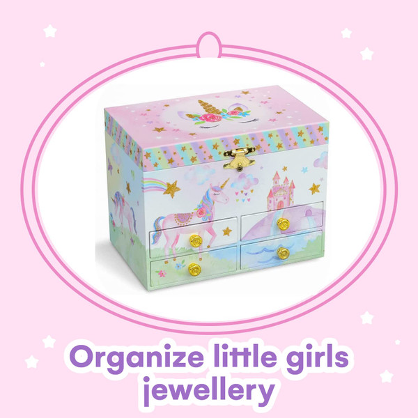 Jewelkeeper Musical Jewelry Box for girls with 4 Pullout Drawer - Party Unicorn Jewelry box, Beautiful Dreamer Tune & unicorn doll, great Unicorn gifts for Girls & jewelry storage box Jewelkeeper Musical Jewelry Box for girls with 4 Pullout Drawer - Party Unicorn Jewelry box, Beautiful Dreamer Tune & unicorn doll, great Unicorn gifts for Girls & jewelry storage box