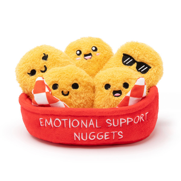 Emotional Support Chicken Nuggets by Relatable, Cuddly Plush Collectibles and Squishy Toys, Cozy Fall Gifts and Fun Trick or Treat Toys, Includes 5 Plushies with Carrying Basket
