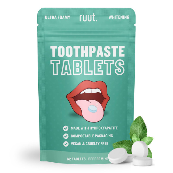 Ruut Toothpaste Tablets, Hydroxyapatite Remineralizing Eco Friendly Tablets, Fluoride Free Travel Tooth Tabs for Sensitive Teeth, Chewable Toothpaste Bites, Peppermint - 1 Month Ruut Toothpaste Tablets, Hydroxyapatite Remineralizing Eco Friendly Tablets, Fluoride Free Travel Tooth Tabs for Sensitive Teeth, Chewable Toothpaste Bites, Peppermint - 1 Month