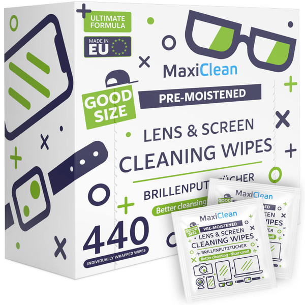 MAXI CLEAN 440 Pack Lens Wipes for Eyeglasses Pre-Moistened, Individually Wrapped Streak-Free Cleaning for Glasses & Laptop Screens, Glasses Cleaner Wipe Bulk 5.5 x 4.7 Inch, Sunglasses & Phone Wipe MAXI CLEAN 440 Pack Lens Wipes for Eyeglasses Pre-Moistened, Individually Wrapped Streak-Free Cleaning for Glasses & Laptop Screens, Glasses Cleaner Wipe Bulk 5.5 x 4.7 Inch, Sunglasses & Phone Wipe