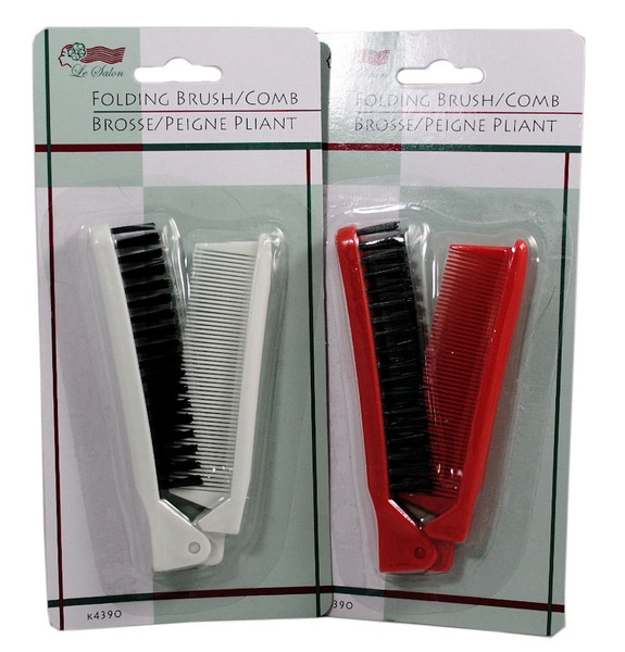 Folding Compact Travel Pocket HAIR BRUSH/COMB, 1 Red 1 White by Le Salon Folding Compact Travel Pocket HAIR BRUSH/COMB, 1 Red 1 White by Le Salon