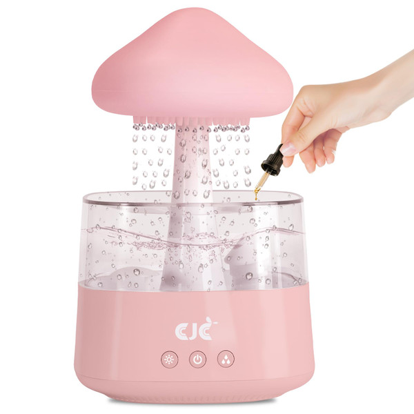 Cloud Rain White Noise Humidifier, Rain Water Drip Diffuser Humidifiers Waterfall Lamp Mushroom Air Humidifier Aromatherapy Essential Oil Diffuser with 7 Colors Night Lights for Home Office Bedroom