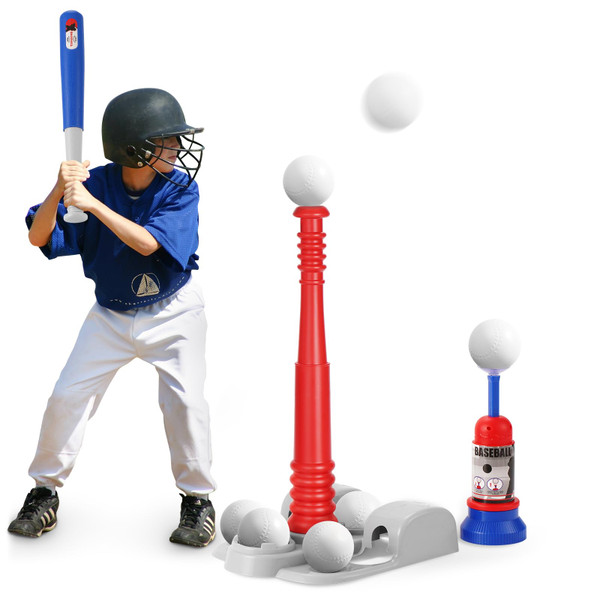 KIZJORYA T Ball Set, Tee Ball Set for Kids 3-5 with 6 Large Baseballs & Automatic Pitching Machine & Adjustable Batting Bat, Outdoor Games Sports Toy Gift for Toddlers Boys Girls Ages 5-8 8-12
