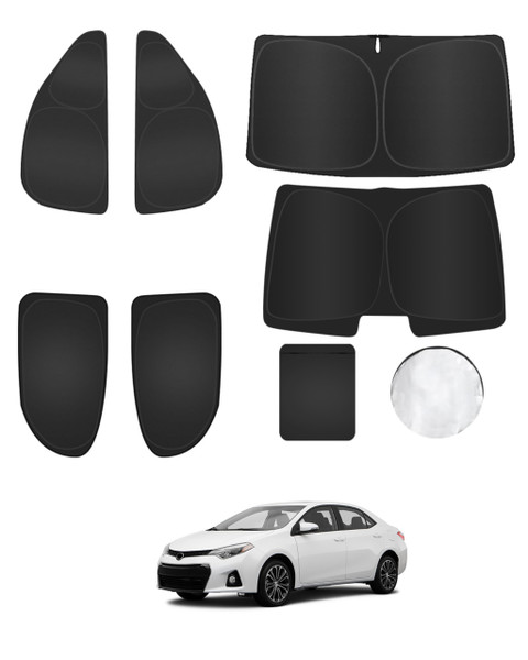 EVOOOR 8PCS Windshield Sun Shade for Toyota Corolla 2014-2019 Accessories- Full Coverage Front Rear Side Triangular Window Shade Cover Sun Visor Kit -UV Ray & Privacy Protection for Camping, Napping