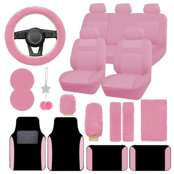JINGSEN Car Seat Cover Full Set for Women with Waterproof Floor Mats,3D Air Mesh Car Seat Cover with 5mm Composite Sponge Inside,Universal Fluffy Steering Wheel Cover, Accessories Full SUV(Pink) JINGSEN Car Seat Cover Full Set for Women with Waterproof Floor Mats,3D Air Mesh Car Seat Cover with 5mm Composite Sponge Inside,Universal Fluffy Steering Wheel Cover, Accessories Full SUV(Pink)