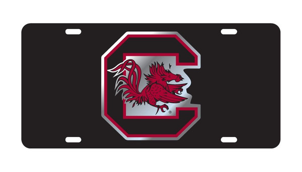 South Carolina Gamecocks Black Mirrored License Plate Tag South Carolina Gamecocks Black Mirrored License Plate Tag