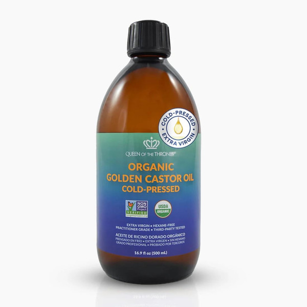 QUEEN OF THE THRONES Organic Golden Castor Oil | 100% Pure for Hair, Skin, Nails, Brows & Lashes | Hexane-Free | USDA Certified [16.9oz (500ml)]