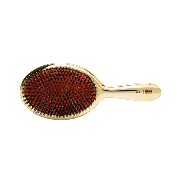 Ibiza Hair Extra Large Oval Boar Brush (GL7 - Gold Metallic) | Boar/Nylon Bristles Stimulate Scalp & Distribute Sebum for Natural Shine | Ideal for Straight Styles, Updos & Roller Sets