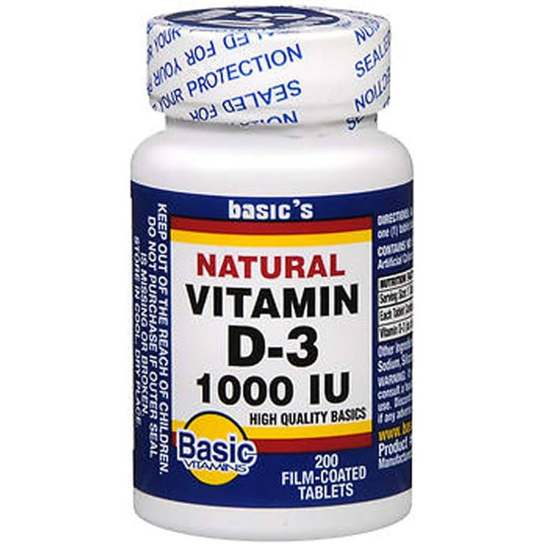 Basic Vitamins Vitamin D-3 1000 IU Film-Coated Tablets - 200 ct