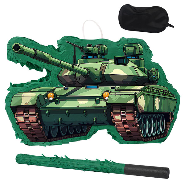 Tank Piñata - Small Army Camo Tank Piñata with Blindfold and Bat for Boys Kid Military Theme Birthday Party Game Decorations (Small Size 16.5”x10”x3”) Tank Piñata - Small Army Camo Tank Piñata with Blindfold and Bat for Boys Kid Military Theme Birthday Party Game Decorations (Small Size 16.5”x10”x3”)