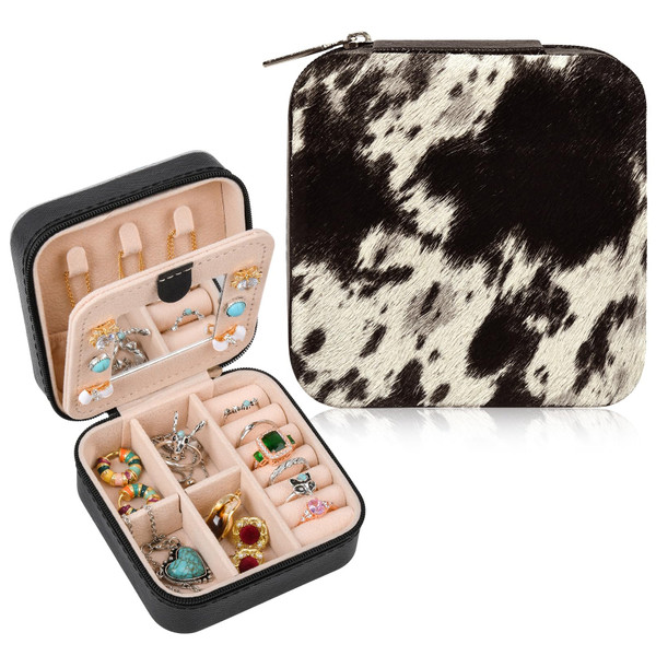 DEEKA Western Jewelry Box Case Real Leather Cow Print Cowhide Tooled Travel Jewelry Organizer Gifts Christmas Gifts for Women Country Girls Cowgirl Stuff Portable Travel Accessories -Black DEEKA Western Jewelry Box Case Real Leather Cow Print Cowhide Tooled Travel Jewelry Organizer Gifts Christmas Gifts for Women Country Girls Cowgirl Stuff Portable Travel Accessories -Black