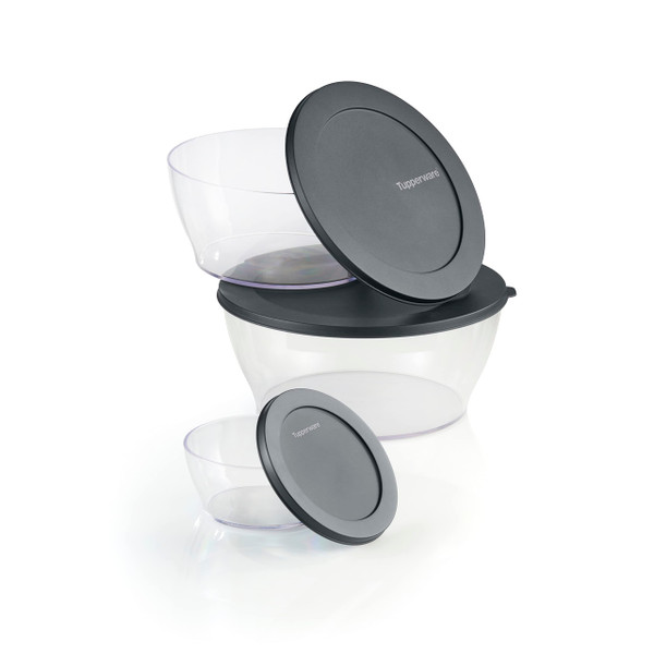 Tupperware Crystal Clear Store & Serve Collection 6 Piece Tritan/Copolyester Food Storage Container Set, Dishwasher Safe and BPA Free (3 Bowls, 3 Lids)