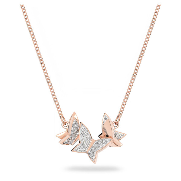Swarovski Lilia necklace, Butterfly, White, Rose-gold tone plated