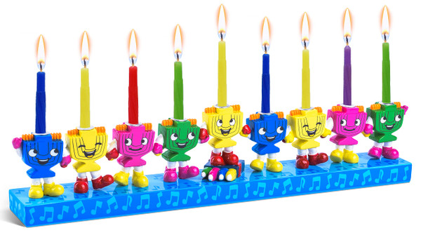 Ner Mitzvah Hand Painted Resin Hanukkah Menorah - Theme Menorahs for Chanukah - Dancing Menorahs Multicolored Chanukah Menorah for Kids