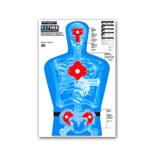 Thompson Target B27-IMZ Life-Size Silhouette with Human Anatomy Immobilize Zones Ultra Bright Self-Defense Range Training 25"x38" Paper Shooting Targets - Made in USA (10 Pack) Thompson Target B27-IMZ Life-Size Silhouette with Human Anatomy Immobilize Zones Ultra Bright Self-Defense Range Training 25"x38" Paper Shooting Targets - Made in USA (10 Pack)