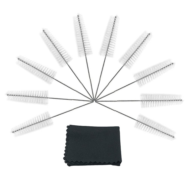 Hearing Aid Vent Earhook Tube Cleaning Brush Kit Tools Accessories with Carry Case (White- Pack of 10)