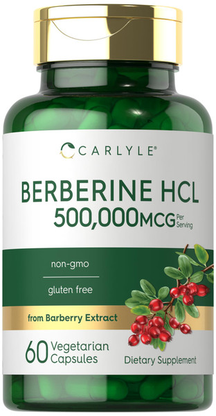 Carlyle Berberine HCL Supplement | 500,000mcg | 60 Capsules | Vegetarian, Non-GMO, Gluten Free