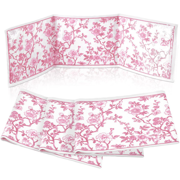 Sonwyoung 4 Pack Chinoiserie Mahjong Card Holder Chinoiserie Print Mahjong Card Sleeve Large Size(6 1/8”x4 3/4”) Soft Printed Fabric Scorecard Protector Holder Cover Gifts(Pink)