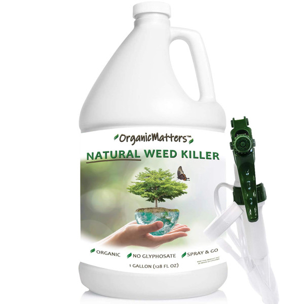 OrganicMatters Natural Weed Killer Spray, No Glyphosate, Results in Less Than 24-Hours (128 oz Gallon)