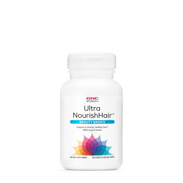 GNC Women's Ultra NourishHair Vitamins | Supports Healthy Hair, Skin and Nails | Biotin with Vitamins C, E and Zinc | Daily Supplement | 60 Count GNC Women's Ultra NourishHair Vitamins | Supports Healthy Hair, Skin and Nails | Biotin with Vitamins C, E and Zinc | Daily Supplement | 60 Count