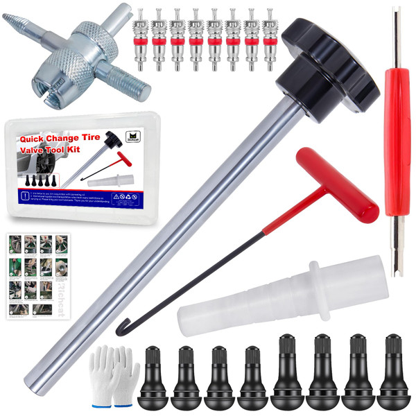 Richcat 51025 Quick Tire Valve Change Tool for Cars,Tire Valve Stem Core Quickly Replacement Tool Kit,Perfect Tool for Replacing Leaky Valves in Cars,ATVs,Trucks, etc.with TR413/TR414