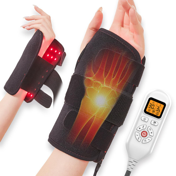 JOBYNA 850nm Infrared & 660nm Red Light Wrist Wrap, 6 Modes, 5-30min Timer, 3 Heat Levels, Two Power Supply Methods