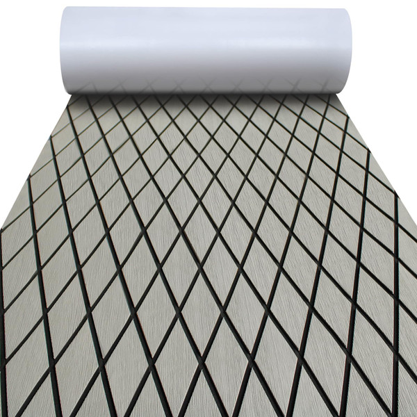 EVA Boat Flooring Carpet with Cross Groove Marine Teak decking Sheet for Yacht,74.8"×27.5" Self Adhesive (Light Grey +Black Cross)