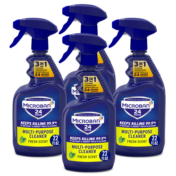 Microban Disinfectant Spray, 24 Hour Sanitizing and Antibacterial Spray, All Purpose Cleaner, Fresh Scent, 22 Fl Oz (Pack of 4)