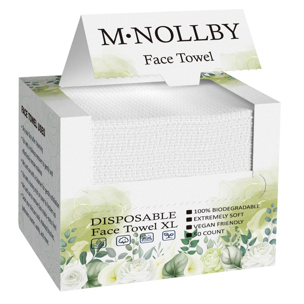 M·NOLLBY Disposable Face Towel Makeup Remover, Biodegradable Clean Large 11 * 12inches XL Extra Soft Thick Washcloths Facial Towels, Bathroom Essentials, Sensitive Skin Care 50Count