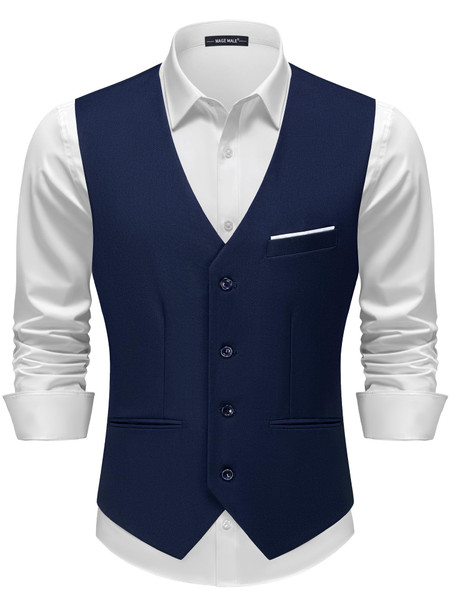 MAGE MALE Men's Suit Vests Casual Formal Dress Vest Business Slim Fit Waistcoat Vest with 3 Real Pockets for Suits Tuxedo