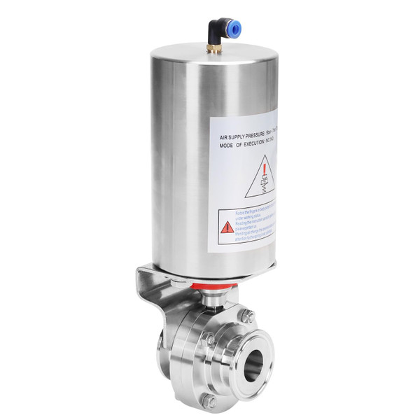 DERNORD 1.5 Inch Tri Clamp Sanitary Butterfly Valve, Pneumatic Actuator Valve SS304 with Single Acting (1 Inch Tube OD)